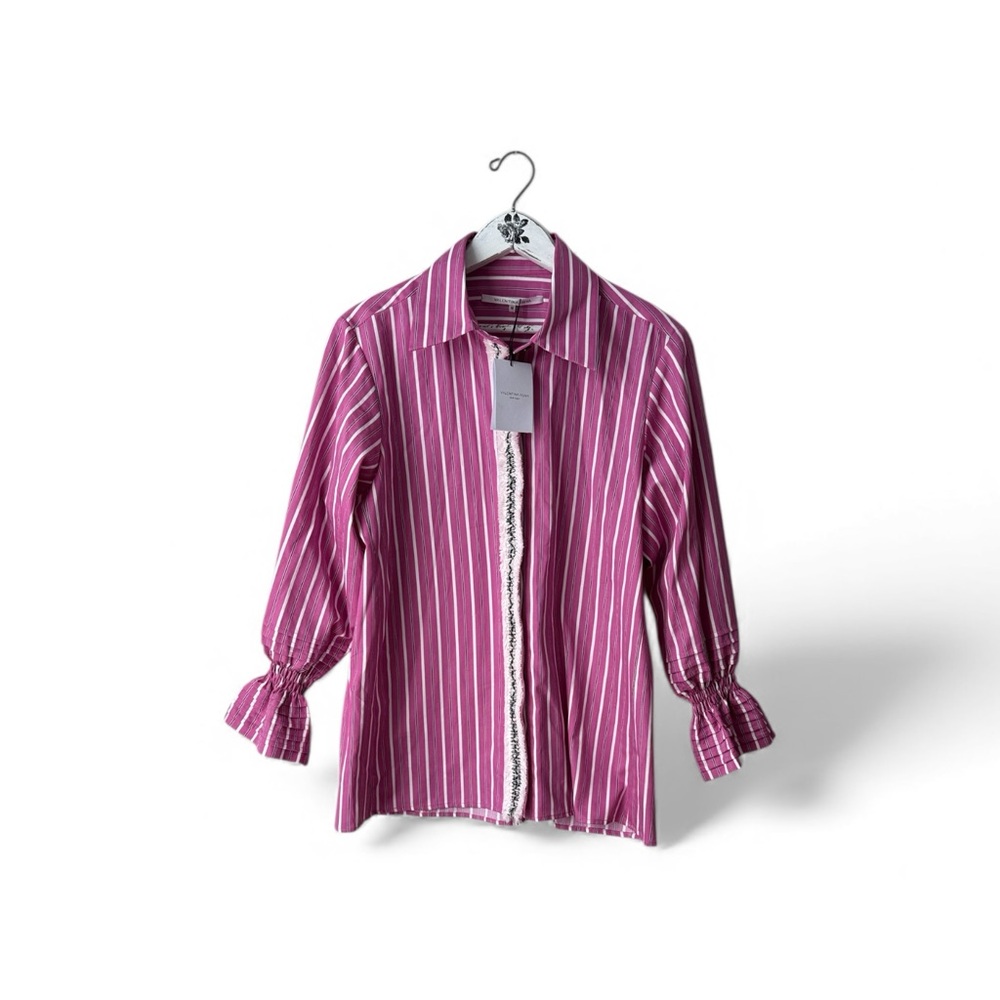 Valentina Kova Alice Striped Cotton Blouse With Trim Size M NWT